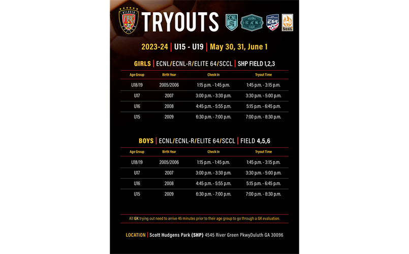 AFU 2023-24 Season Tryout Info (U15 - U19 Age Groups)