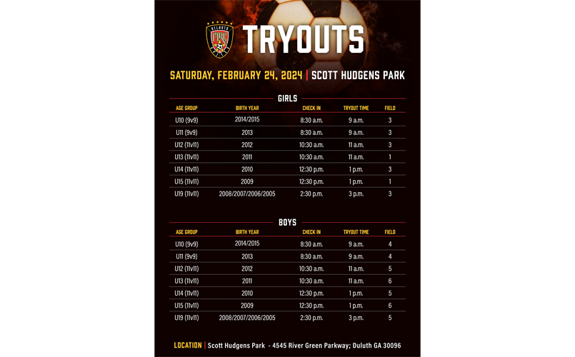 SCCL Summer Tryout Schedule