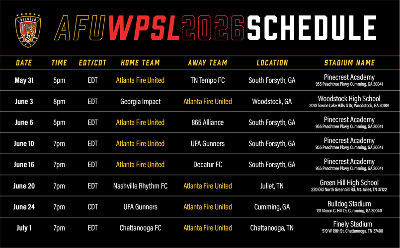 2026 WPSL SCHEDULE